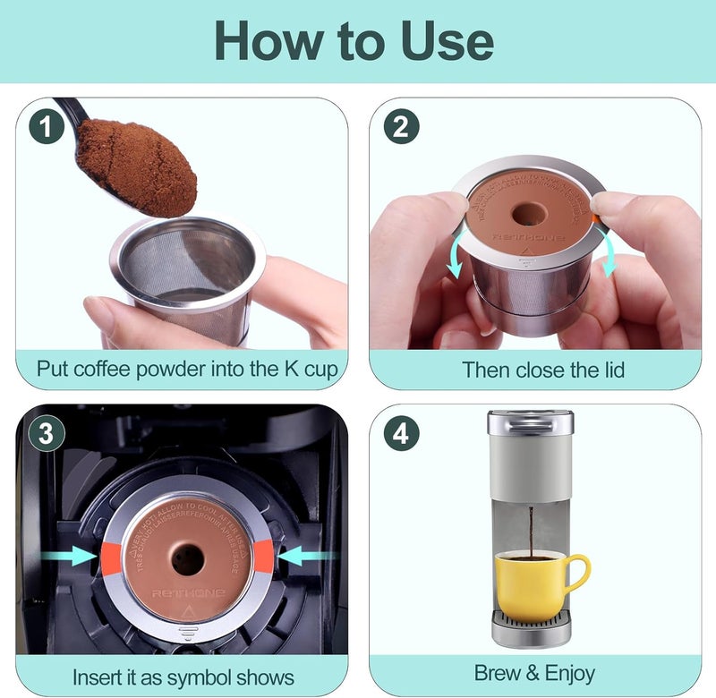 RETHONE K Cup Reusable Coffee Pods, Stainless Steel Reusable K Cups Compatible with Keurig 1.0 & 2.0 Coffee Machines Brewers Refillable K Cups (3 Pack) - Image 5